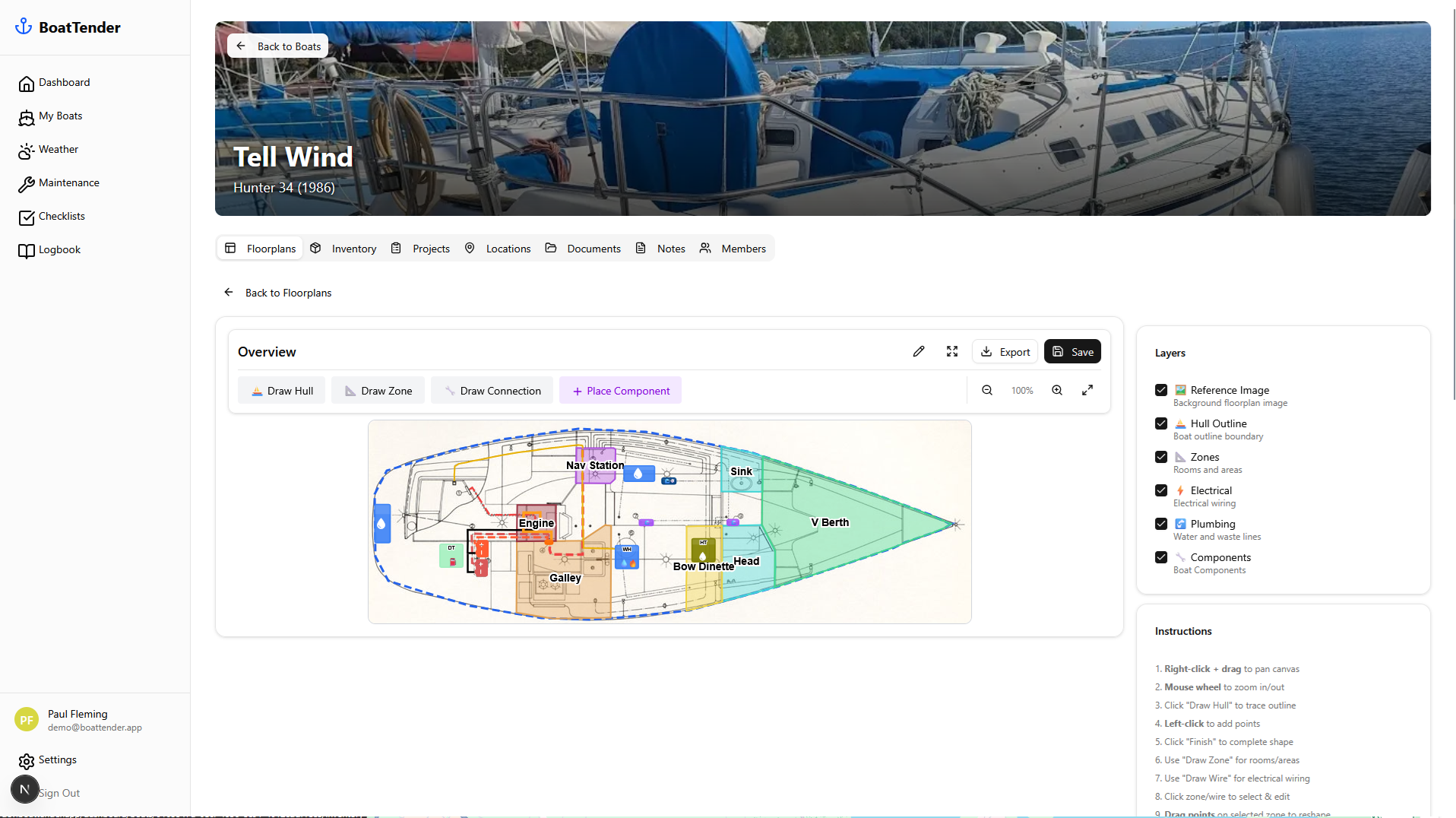 Interactive boat floorplan editor